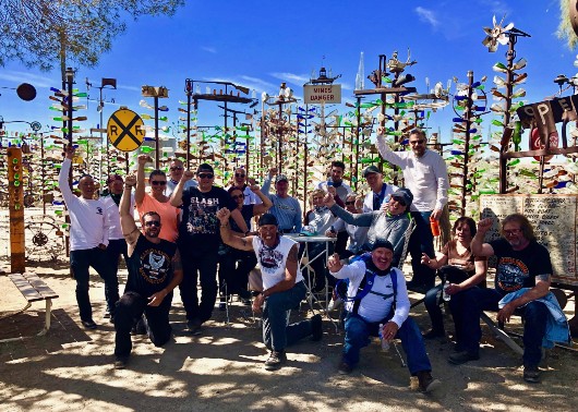 Tour group at Bottle tree ranch on Route 66 Hemi motorcycle tour